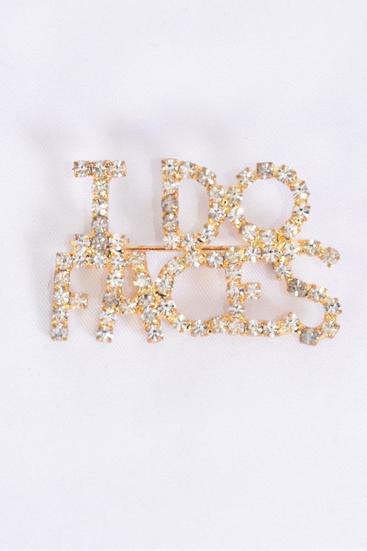 Brooch I do Face Rhinestone Gold / 12 pcs = Dozen Gold , Size - 1.5" x 1" Wide , Velvet Display Card & OPP Bag 