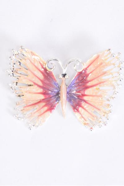 Brooch Butterfly Enamel / 12 pcs = Dozen Size - 2" x 1.5" Wide , Come w Gift box , Choose colors 