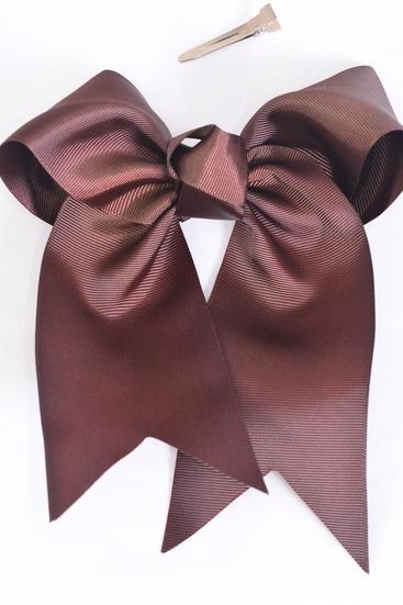 Hair Bow Extra Jumbo Long Tail Cheer Type Bow  Brown Alligator Clip Grosgrain Bow-tie / 12 pcs Bow = Dozen Brown , Alligator Clip , Size - 6.5" x 6" Wide , Clip Strip & UPC Code