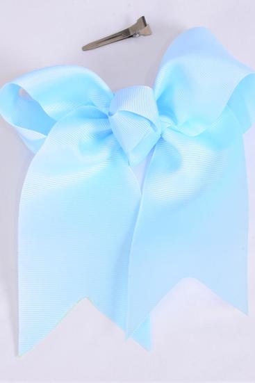 Hair Bow Extra Jumbo Long Tail Cheer Type Bow Baby Blue Grosgrain Bow-tie / 12 pcs Bow = Dozen  Baby Blue , Alligator Clip , Size - 6.5" x 6" Wide , Clip Strip & UPC Code