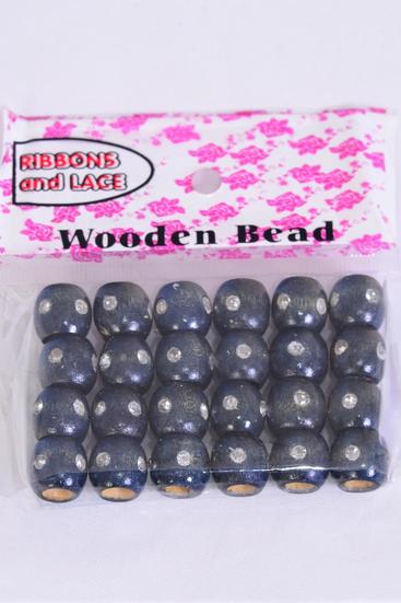 Wooden Beads 288 pcs 12 mm Wide Clear Stones Navy / 12 Bag = Dozen Navy , Size - 12 mm Wide ,OPP bag , 24 pcs per Bag ,12 Bag = Dozen