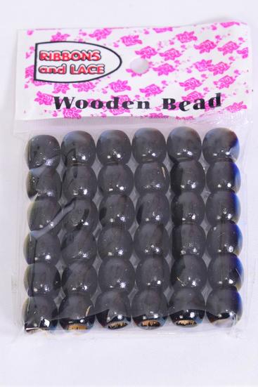 Wooden Beads Small 12 mm Wide 432 pcs Black / 12 Bag = Dozen Black , Size - 12 mm Wide , OPP Bag & UPC Code , 36 pcs per Bag ,12 Bag = Dozen