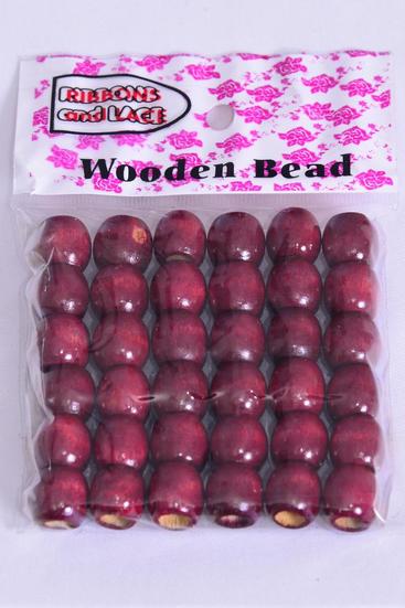 wooden beads 432 pcs Large 12 mm wide Wine / 12 Bag = Dozen Wine , Size - 12 mm Wide , OPP Bag , 36 pcs per Bag , 12 Bag = Dozen