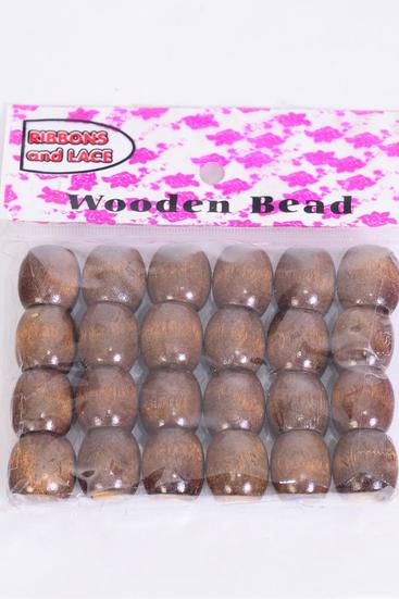 Wooden Beads Large 16 mm Wide 288 pcs Dk Brown / 12 Bag = Dozen Dark Brown , Size-16 mm Wide , OPP bag , 24  Pcs per Bag ,12 Bag = Dozen