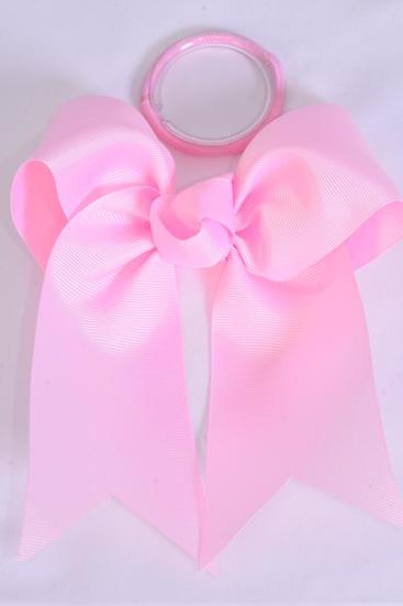 Hair Bow Extra Jumbo Long Tail Cheer Type Bow Baby Pink Elastic Grosgrain Bow-tie / 12 pcs Bow = Dozen Baby Pink , Elastic , Size - 6.5" x 6" Wide , Clip Strip and UPC Code