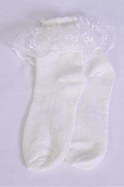 Socks Girls Lace Socks W Spandex White XLarge / 12 pair = Dozen  White , Size - XL , Good Quality , w Display Card