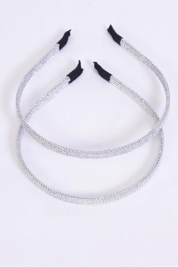 Headband Horseshoe Mesh Headband Silver / 12 pcs = Dozen Silver , Width-0.5", OPP Bag & UPC Code