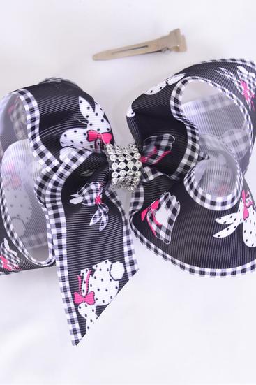 Hair Bow Jumbo Plaid Bunny Grosgrain Bow-tie / 12 pcs Bow = Dozen  Alligator Clip , Size - 6" x 5" Wide , Clip Strip & UPC Code