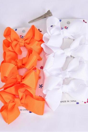 Hair Bows 48 pcs Grosgrain Bow-tie Orange White Mix / 12 card = Dozen Orange White Mix , Alligator Clip , Size-3"x 2" Wide , 6 Tangerine , 6 White Color Asst , 4 pcs per Card ,12 card= Dozen