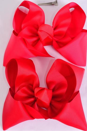 Hair Bow Extra Jumbo Cheer Type Bow Red Mix Grosgrain Bow-tie / 12 pcs Bow = Dozen Red , Alligator Clip , Size - 8" x 7" Wide , 6 Hot Red , 6 Poppy Red Mix , Clip Strip & UPC Code