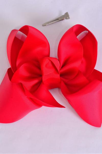 Hair Bow Jumbo Crimson Grosgrain Bow-tie / 12 pcs Bow = Dozen Crimson , Alligator Clip , Bow - 6" x 5" Wide , Clip Strip & UPC Code