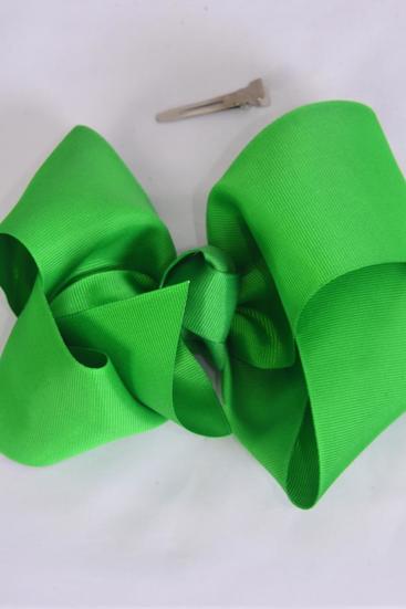 Hair Bow Jumbo Kelly Green Grosgrain Bow-tie / 12 pcs Bow = Dozen Kelly Green , Alligator Clip , Size-6"x 5" Wide , Clip Strip & UPC Code