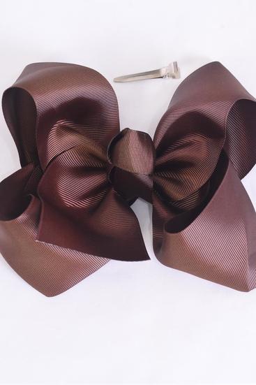 Hair Bow Jumbo Dark Brown Grosgrain Bow-tie / 12 pcs Bow = Dozen Alligator Clip , Bow - 6" x 5" Wide , Clip Strip and UPC Code