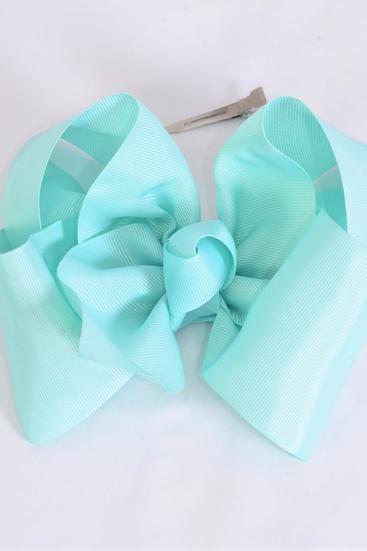 Hair Bow Extra Jumbo Cheer Type Bow Aqua Grosgrain Bow-tie / 12 pcs Bow = Dozen Aqua, Size-8"x 7" Wide, Alligator Clip, Clip Strip & UPC Code