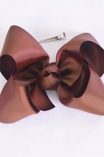 Hair Bow Jumbo Brown Grosgrain Bow-tie / 12 pcs Bow = Dozen Brown , Alligator Clip , Bow - 6" x 5" Wide , Clip Strip & UPC Code