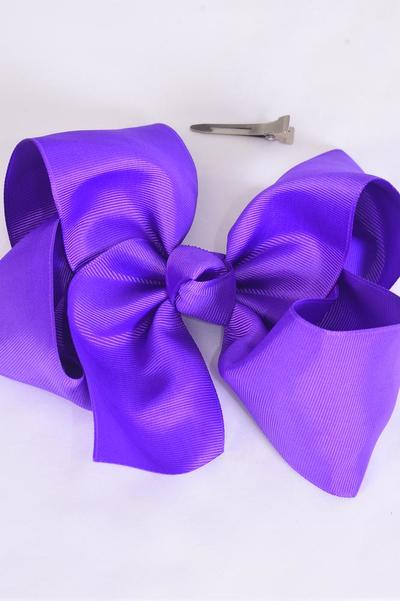 Hair Bow Jumbo Purple Grosgrain Bow-tie / 12 pcs Bow = Dozen  Purple , Alligator Clip , Size - 6" x 5" Wide , Clip Strip & UPC Code