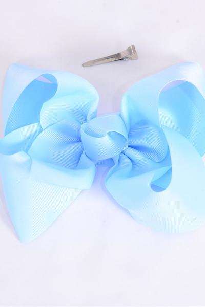 Hair Bow Jumbo Baby Blue Grosgrain Bow-tie / 12 pcs Bow = Dozen  Baby Blue , Alligator Clip , Size-6"x 5" Wide , Clip Strip & UPC Code