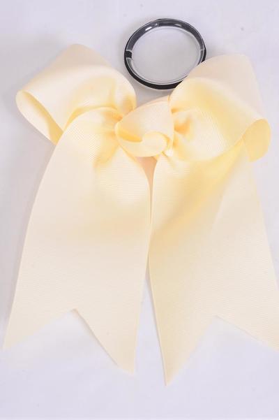 Hair Bow Extra Jumbo Long Tail Cheer Type Bow Ivory Elastic Beige Grosgrain Bow-tie / 12 pcs Bow = Dozen  Beige , Elastic , Size - 6.5" x 6" Wide , Clip Strip & UPC Code